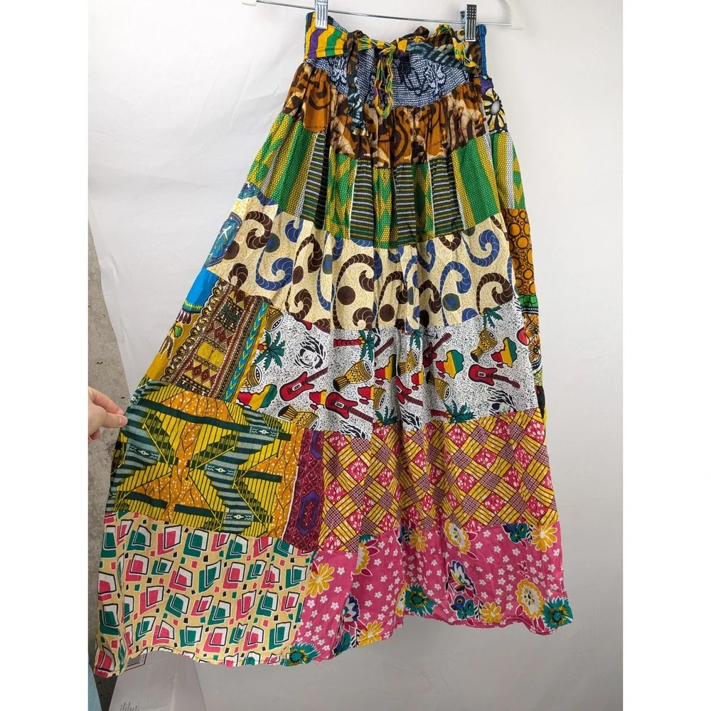 Handmade Patchwork Tribal Maxi Skirt Size M Multi Hippie Boho Pocket Cottagecore